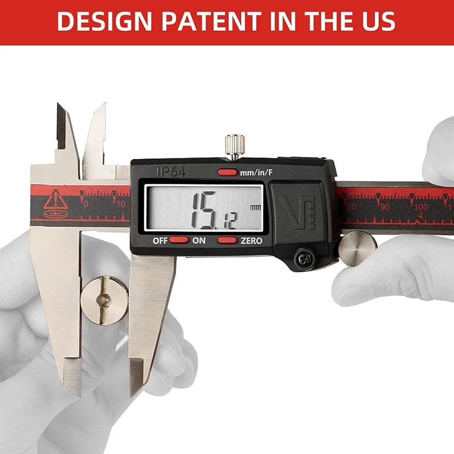 VINCA IP54 Grade Digital Caliper, DCLA-0805 8 Inch/200mm, Inch/Millimeter/Fractions Conversion, Stainless Steel, Large LCD Screen