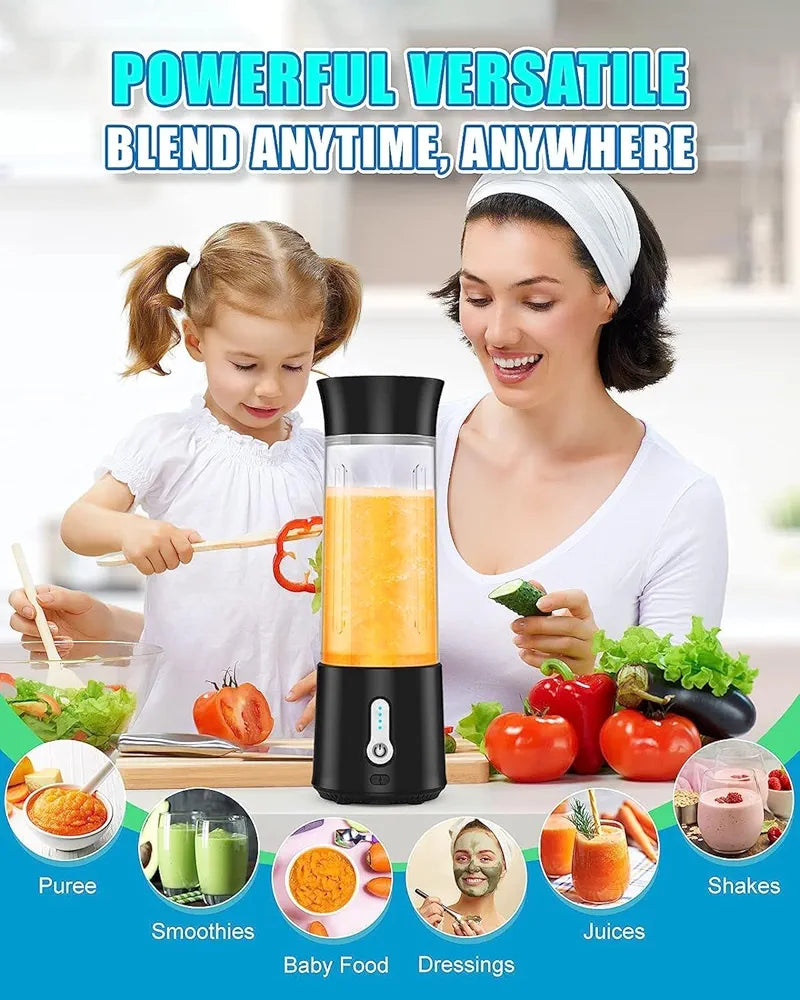 Portable Blender, 500ml Large Capacity Travel Blender Inside Contains 6 Stainless Steel Blades And USB Charging, Easy to Use And Safe Personal Blender for Travel, Kitchen, Party And Outdoor