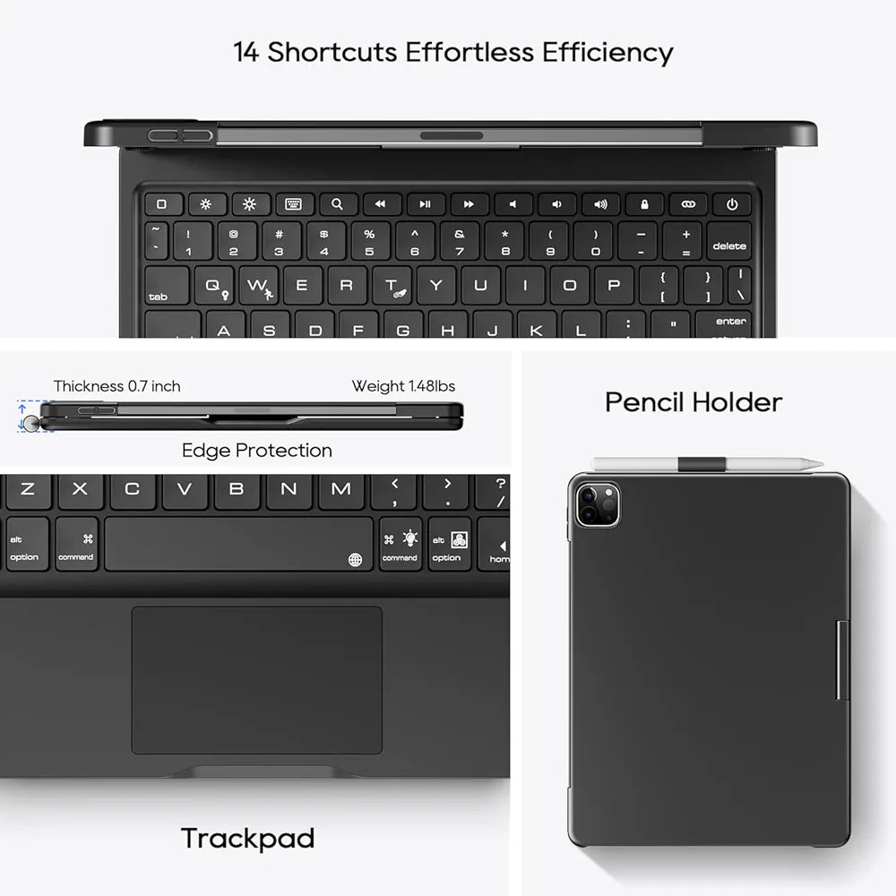 Wireless Keyboard Case for Apple iPad Air 11-inch (M3 2025/M2 2024) & iPad Air 5th/4th & iPad Pro 11 (4th-1st Gen): Rotatable Pencil Holder Multi-Touch Trackpad RGB Backlit Black