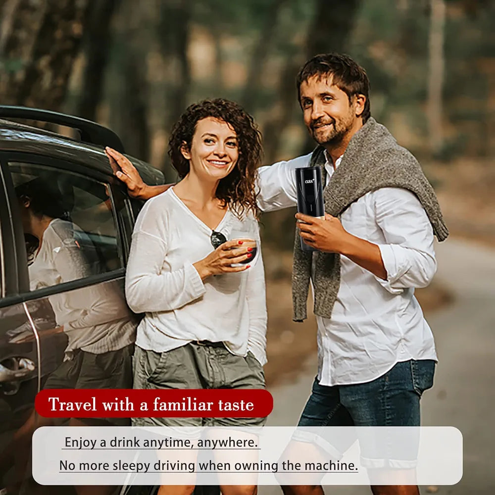 CERA+ Portable Espresso Machine One Key Self-Heating 12V Car Cigarette Lighter Coffee Maker Compatible with NS Capsule & Ground Coffee for Camping, Travel, RV