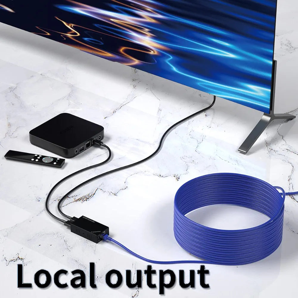 HDMI Extender 50m/164ft with Local Loop Out, Over Cat 5/5e/6/7 Extend Full HD 1080P@60Hz POE EDID Transmitter + Receiver