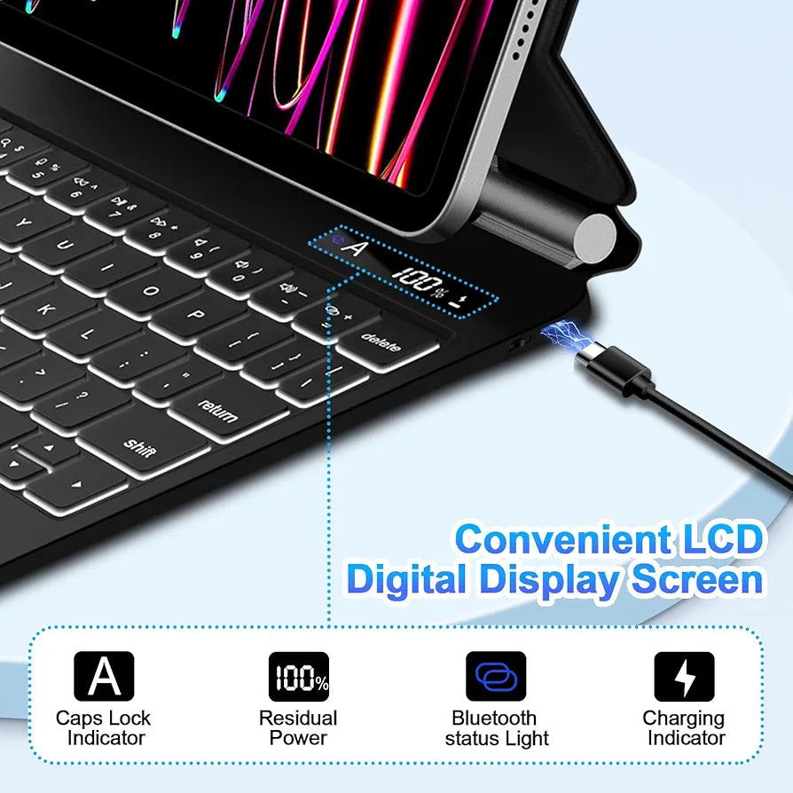 Magnetic Keyboard A1925/A1890 for iPad Air 11-inch (M2) 2024 & iPad Pro 11 inch (4th/3rd/2nd/1st) Gen 2022,iPad Air 5th/4th Gen 10.9",Click-Anywhere Trackpad with 7 Color Backlit Floating Keyboard-Black