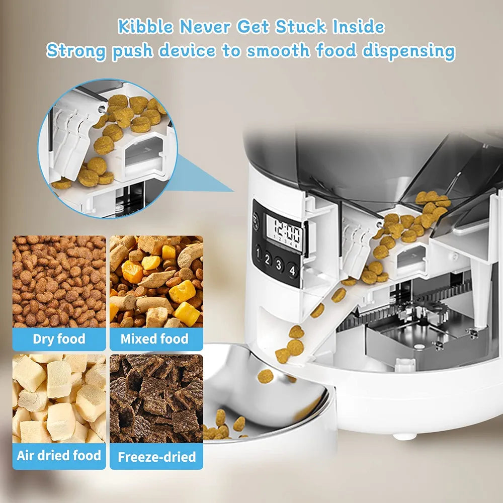 Automatic 4L Cat Feeders, Smart Pet Feeder with Stainless Steel Bowl, Pet Dry Food Dispenser with Time & Portion Control, Low Food & Blockage Sensor, up to 15 Meals Per Day