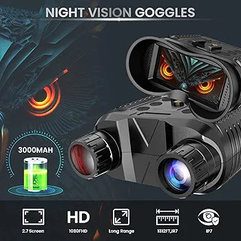 Head-Mounted Night Vision Goggles - Hands Free Rechargeable 1312FT Digital Infrared Night Vision Binoculars for Adults,8xDigital Zoom,Compatible with Fast MICH Helmet,Military Tactical Hunting