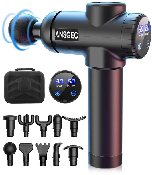 Massage Gun, ANSGEC Deep Tissue 30 Speeds Powerful Muscle Massage Gun Electric Handheld Massagers, Percussion Massager for Muscle, Back, Neck, Body Relief