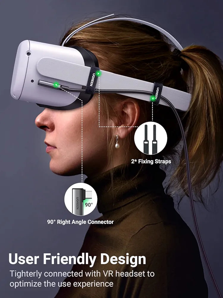 UGREEN Link Cable Compatible with Oculus Quest 2/ Pico 4 and PC/Steam VR, 16FT VR Link Headset Cable with High-Speed Transfer and Fast Charging, USB 3.0 USB C to C Cable for VR Headset and Gaming