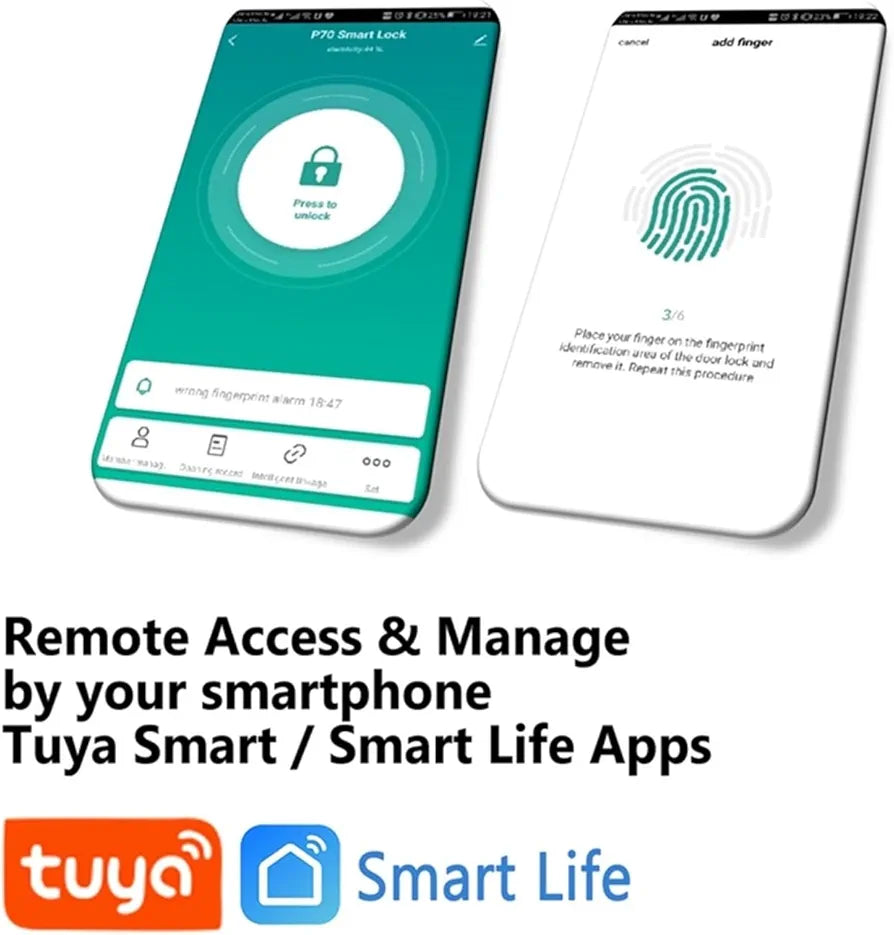 Waterproof Tuya Bluetooth Smart Padlock Digital P55 Fingerprint Electronic Door Lock with Backup Key Unlock for Luggage Bag