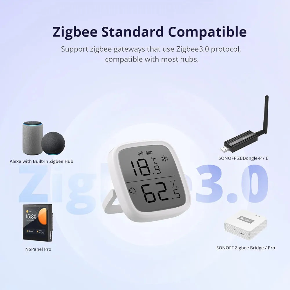 SONOFF SNZB-02D, Zigbee LCD Smart Temperature Humidity Sensor, Low attery Notification, Large Digits Display, High Accuracy, Alert via APP, Works with Alexa & Google Home, ZigBee Hub Required