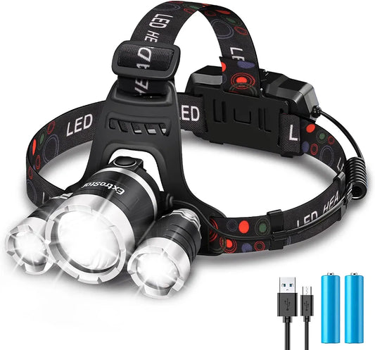 Head Torch Rechargeable, Headlight with 3 Lights 4 Modes
