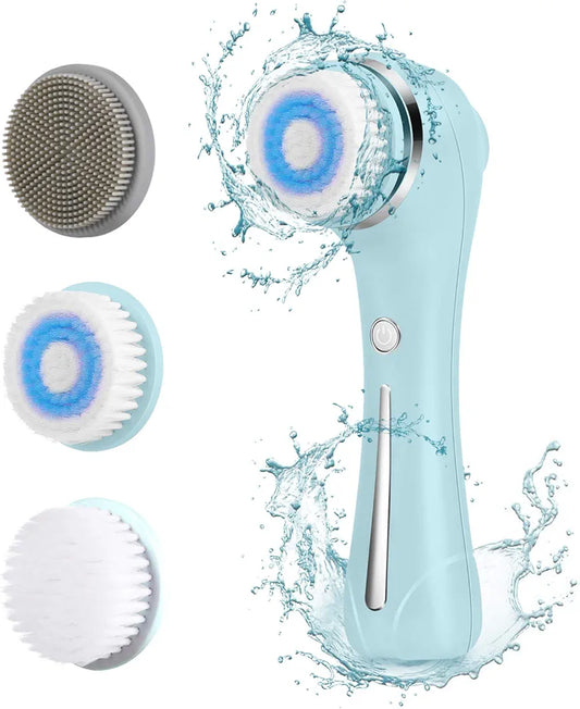 Facial Cleansing Brush Waterproof Face Spin Scrubber for Oil/Sensitive/dry Skin Rechargeable Deep Cleansing Makeup Remover Blackheads Gentle Exfoliating with 3 Brush Heads & EMS Massager