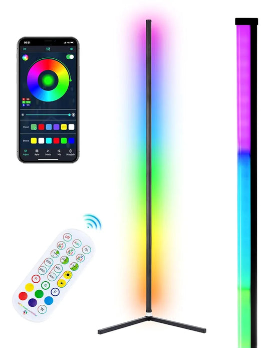 RGB Corner Floor Lamp, Bluetooth APP and Remote Control Music Sync LED Modern Floor Lamp for Living Room,