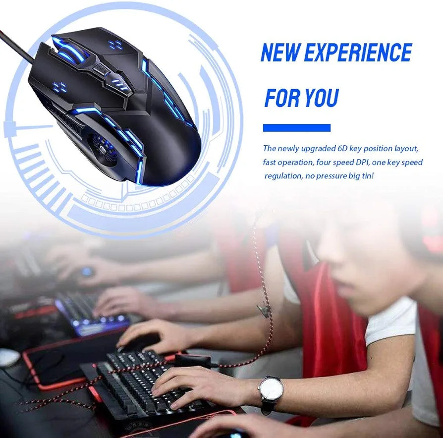 Gaming mouse Adjustable wired optical mouse 6D 4 -speed DPI RGB gaming mouse 7- color backlit silent mouse for No. 1 laptop