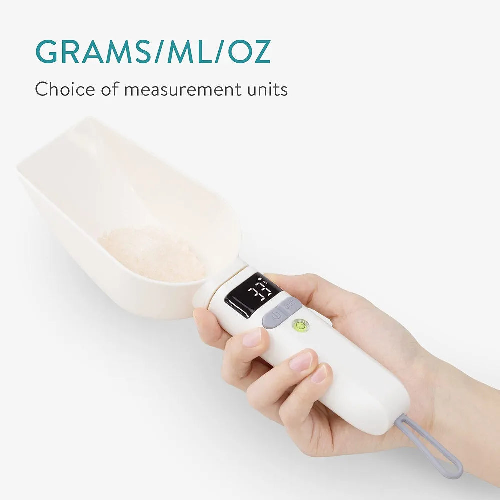 Navaris Digital Food Measuring Scoop - Electronic Scale Spoon for Kitchen, Dog Food, Cat Food, Pet Food - 250 ml / 250 g / 8.5 oz Cup USB Rechargeable