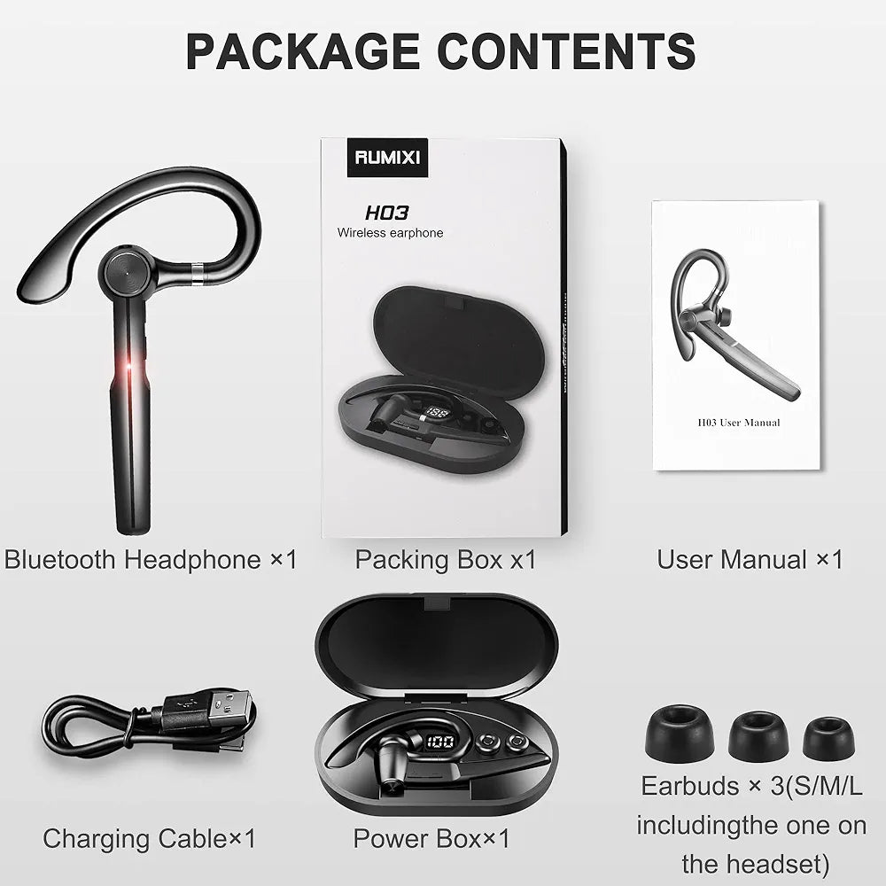 Bluetooth Headset with Microphone,48Hrs V5.3 Bluetooth Earpiece for Cell Phone/Business/Office/Driving/Trucker Driver,Bluetooth Headphones Earbuds for iPhone Android Samsung