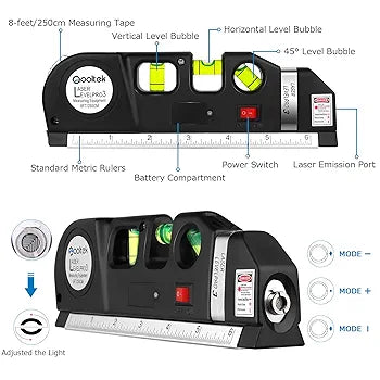 Laser Level Multipurpose Line Laser Leveler Tool Cross Line Lasers With 8FT 2.5M Standard Measure Tape and Metric Rulers