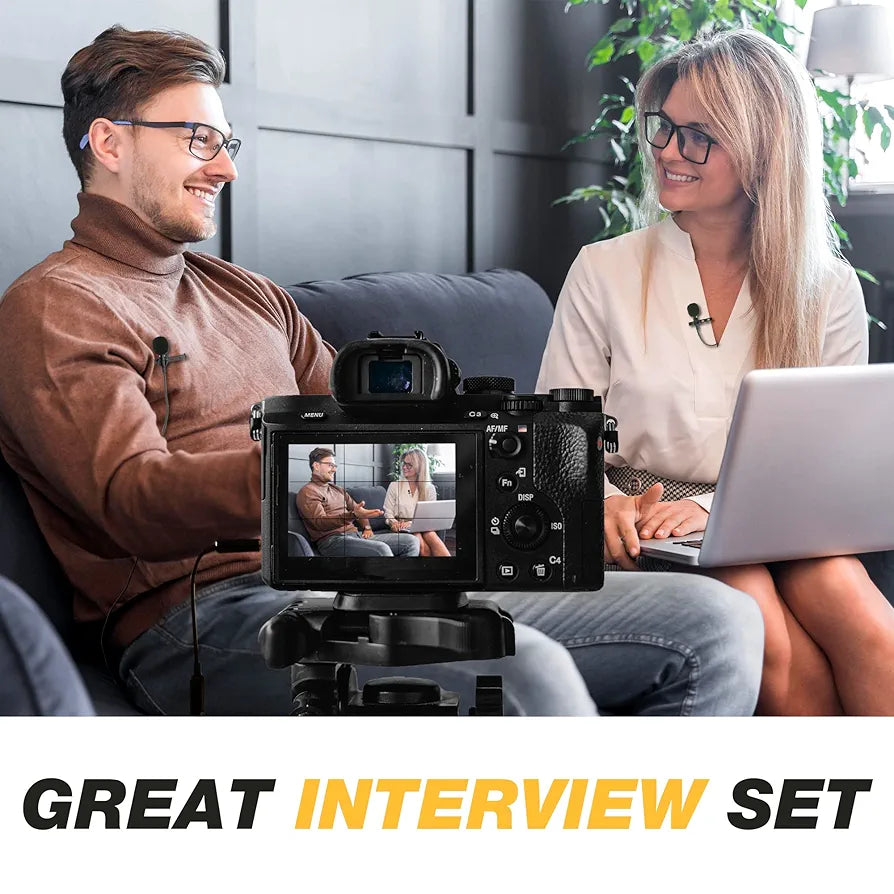 Dual Lavalier Microphone - Wired Lav Mic Lapel Microphone Set for Camera, DSLR, Smartphone, and PC - Professional Audio Recording with Clip-On Design and 3.5mm TRRS Connector