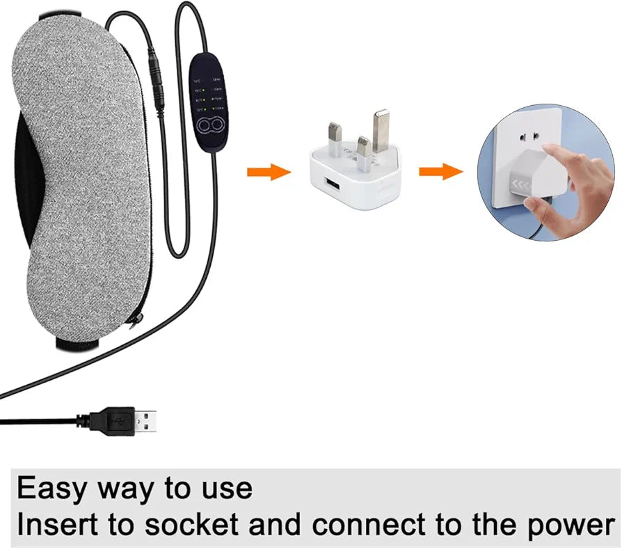 Heated Eye mask - VINDAR Cotton Eye Mask, Warming Night Massage Mask, Electric USB Heated Hot Pads, Adjustable Temperature Control, Designed to Relieve for Blepharitis, Dry, Stress, Puffy Eyes