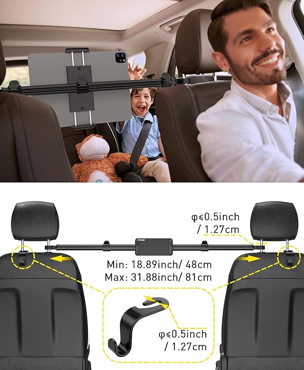 Car Tablet Holder Mount for iPad: Headrest Tablet Stand for Car Back Seat Compatible with iPad Pro Air Mini | Galaxy Tab | Kindle Fire HD | Switch OLED or Other 4.7-13" Devices