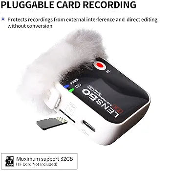 LENSGO 348C 2.4Ghz Wireless Lavalier Microphone 32GB TF Card Slot Compact Lav Mic 2 Transmitter and 1 Receiver