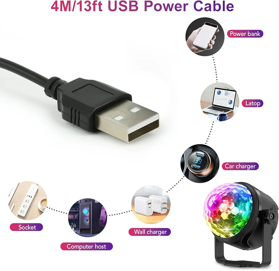 Set of 2 USB Disco Ball Lights for Parties, 360° Rotating DJ 7RGB Light, Disco Disco Ball Light for Car, DJ, KTV, Party, Bar, Christmas (2 Pieces)