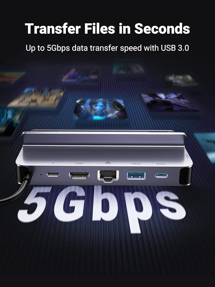 UGREEN Steam Deck Dock, 6-in-1 USB C Docking Station with 4K@60Hz HDMI, Gigabit Ethernet, PD 100W Charging 1xUSB C 2X USB 3.0 Compatible with Steam Deck Rog Ally iPhone 15 Pro/Pro Max
