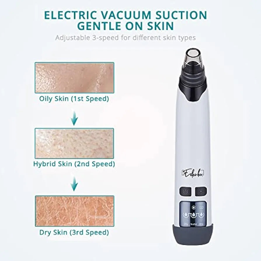 EDENLUX Blackhead Remover Vacuum Rechargeable Pore Cleaner Electric Comedone Extractor Kit with 3 Suction Levels Face Cleaning Tool