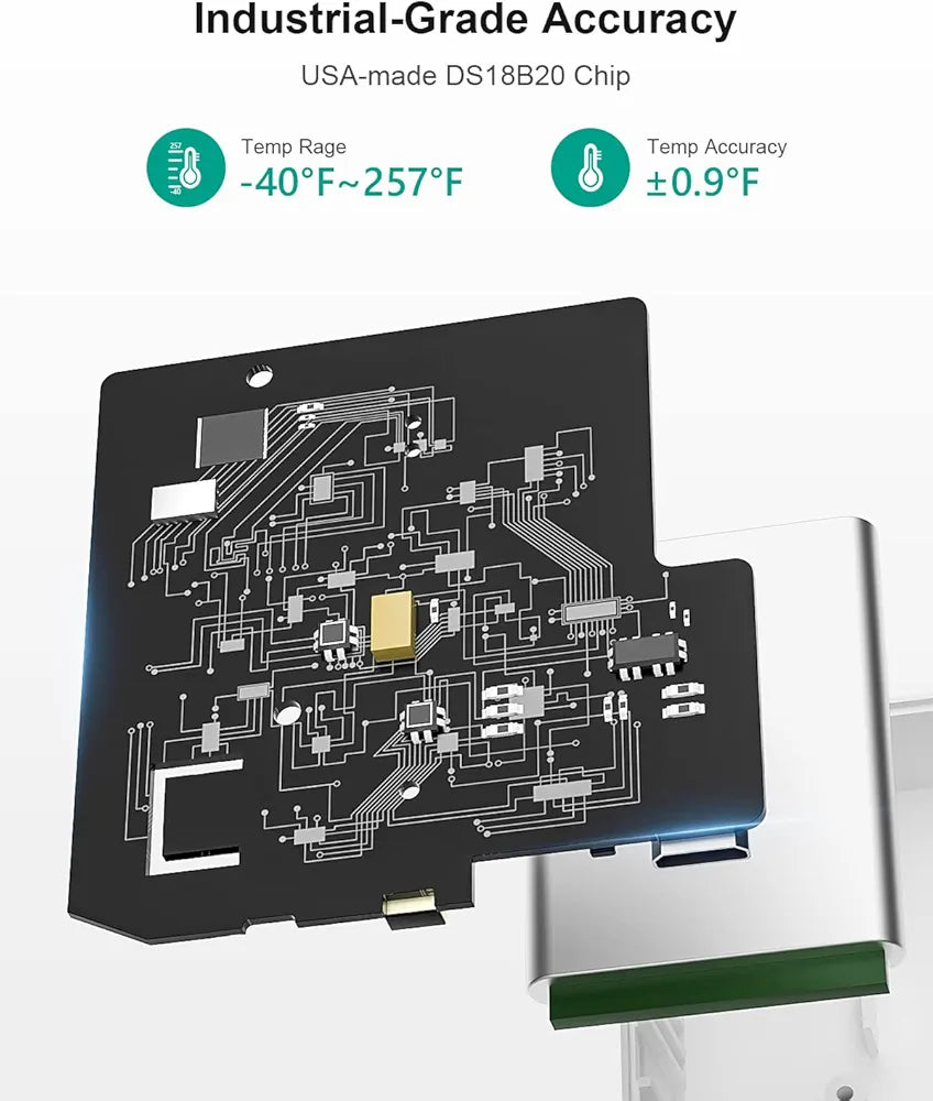 WiFi Thermometer Freezer Alarm, Email Alert, App Notification, Data Record Export, No Subscription Fee, 2 Remote Wireless Temperature Sensors for Refrigerator, Freezer, Hot Tub
