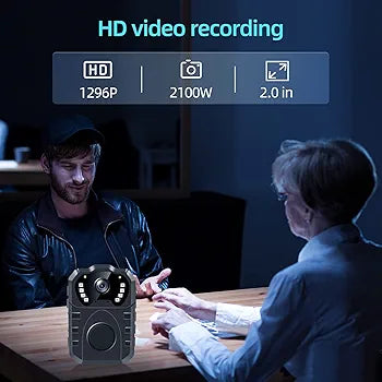 CAMMHD 1296P Body Cam, Body Worn Camera, Waterproof Police Camera with 2 Inch Display,170° Wide Angle,HD Night Vision Professional Portable Chest Recorder