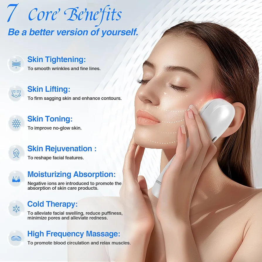 Microcurrent Facial Device, Facial Massager, 6 in 1 Home Use Skin Tightening Machine Light Therapy for Face Eye Neck Lifting