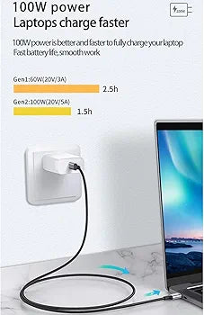 USB C to USB C Cable, 10Gbps 100W USB 3.1 Gen2 Data Cable, PD 3.0 Fast Charging Cable 4K @ 60Hz Video Output for Thunderbolt 3, Laptop, Mobile Phone, Graphics Tablet, Drone, SSD OTG, Monitor, Devices