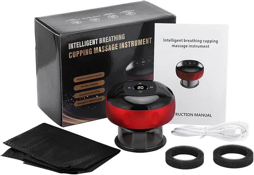 Electronic Cupping Therapy, Intelligent Electric Cupping Massager Guasha Device for Pain Relief, Cupping Device Massager for Back Body (12 Files Red)