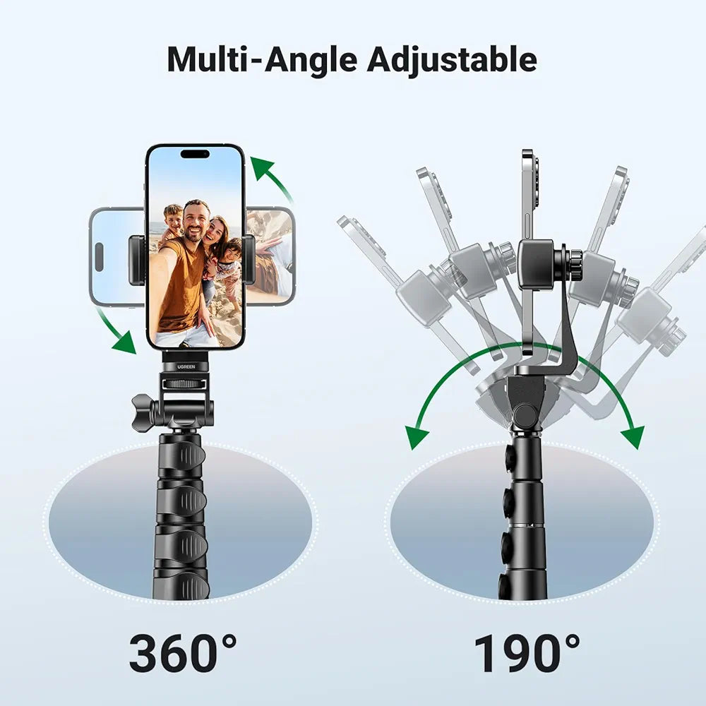 UGREEN iPhone Tripod Stand Filming 70”/1.8m Tall Selfie Stick Bluetooth Remote Foldable Phone Travel Mount 360° Rotating Holder Compatible with iPhone 17 Pro Max Air 16,Galaxy S25 S24 Ultra,Camera