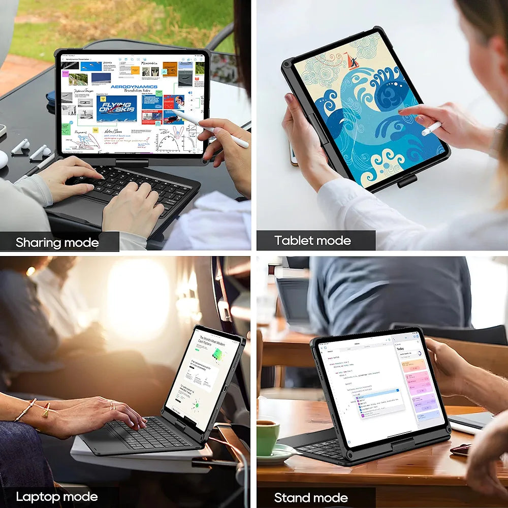 Wireless Keyboard Case for Apple iPad Air 11-inch (M3 2025/M2 2024) & iPad Air 5th/4th & iPad Pro 11 (4th-1st Gen): Rotatable Pencil Holder Multi-Touch Trackpad RGB Backlit Black