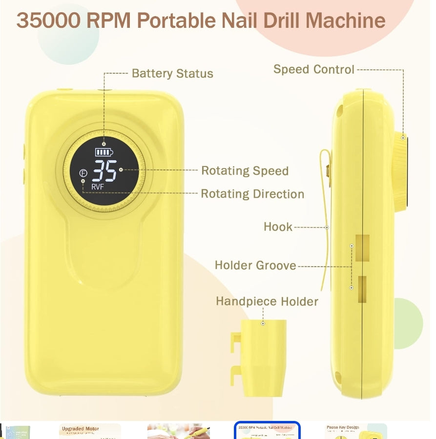 Delanie Electric Nail Drill 35000 RPM, Rechargeable Electric Nail File Portable E-File Nail Drill Machine for Acrylic Nails , Gel Nails & Cuticle, Manicure & Pedicure, Matar-220