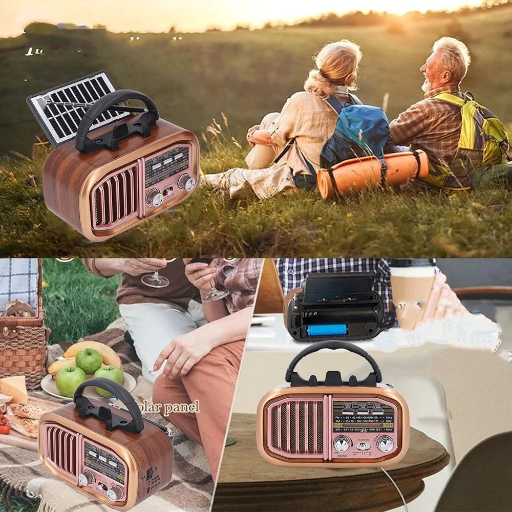 Retro Solar BT Radio, Vintage Small Radio, Support Am FM SW, Solar Powered Design