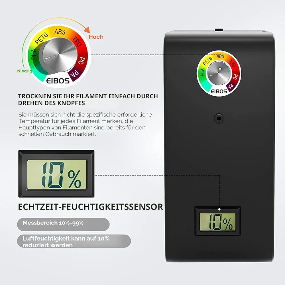 EIBOS Easdry Box Filament Dryer 3D Printer Filament Dryer with Fan Adjustable Temperature Moisture Control Rinse Holder Compatible with 1.75 mm 2.85 mm 3.00 mm Nylon