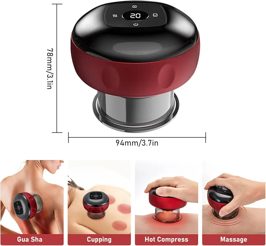 Electronic Cupping Therapy, Intelligent Electric Cupping Massager Guasha Device for Pain Relief, Cupping Device Massager for Back Body (12 Files Red)