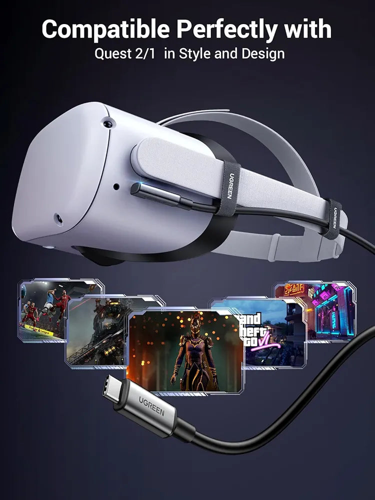 UGREEN Link Cable Compatible with Oculus Quest 2/ Pico 4 and PC/Steam VR, 16FT VR Link Headset Cable with High-Speed Transfer and Fast Charging, USB 3.0 USB C to C Cable for VR Headset and Gaming