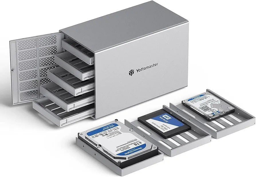 Yottamaster 5 Bay External Hard Drive Enclosure, Aluminum USB3.0 3.5" HDD Enclosure for 3.5 & 2.5 Inch SATA HDD/SSD, Support 90TB(5x18TB) Direct Attached Storage DAS, Non-RAID [PS500U3]