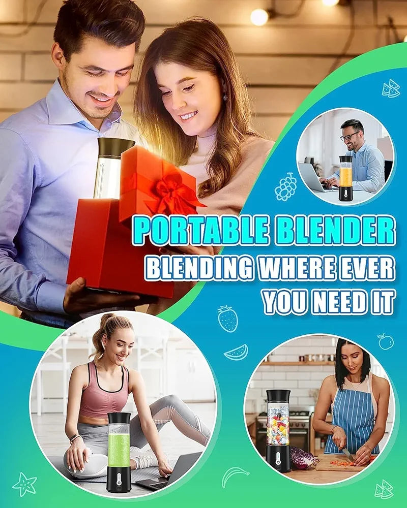 Portable Blender, 500ml Large Capacity Travel Blender Inside Contains 6 Stainless Steel Blades And USB Charging, Easy to Use And Safe Personal Blender for Travel, Kitchen, Party And Outdoor