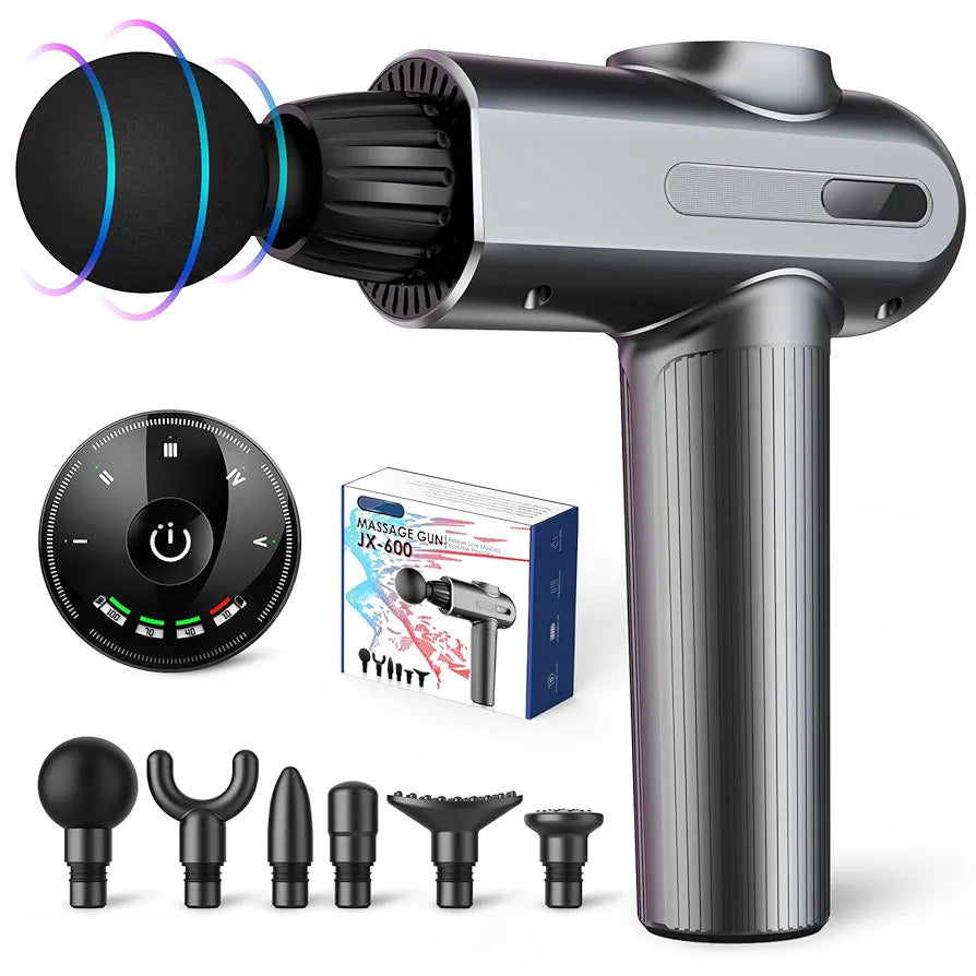 Massage Gun, Muscle Massage Gun Deep Tissue, Percussion Muscle Massager with 6 Massage Heads, Type-C Electric Handheld Body Massager for Muscle Pain Relief & Recovery