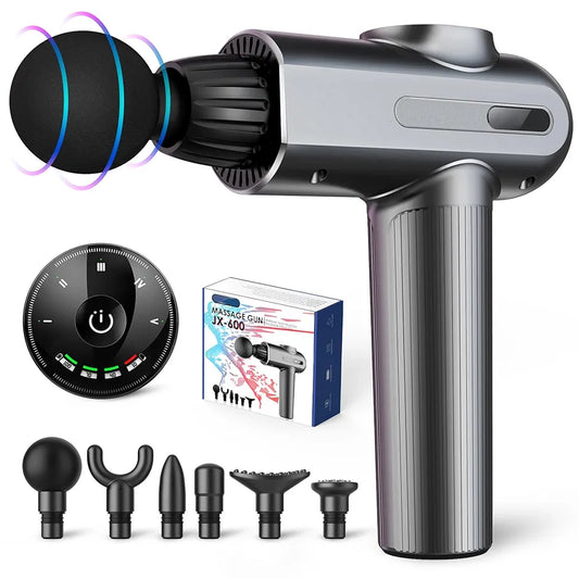 Massage Gun, Muscle Massage Gun Deep Tissue, Percussion Muscle Massager with 6 Massage Heads, Type-C Electric Handheld Body Massager for Muscle Pain Relief & Recovery