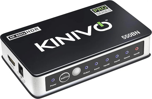 Kinivo HDMI Switch 4K HDR 550BN (5 in 1 Out, 4K 60Hz HDR, HDMI 2.0, High Speed 18Gbps, IR Remote, HDCP) - Compatible with Roku, PS5, Xbox, Apple TV, Nintendo Switch, Cable Box
