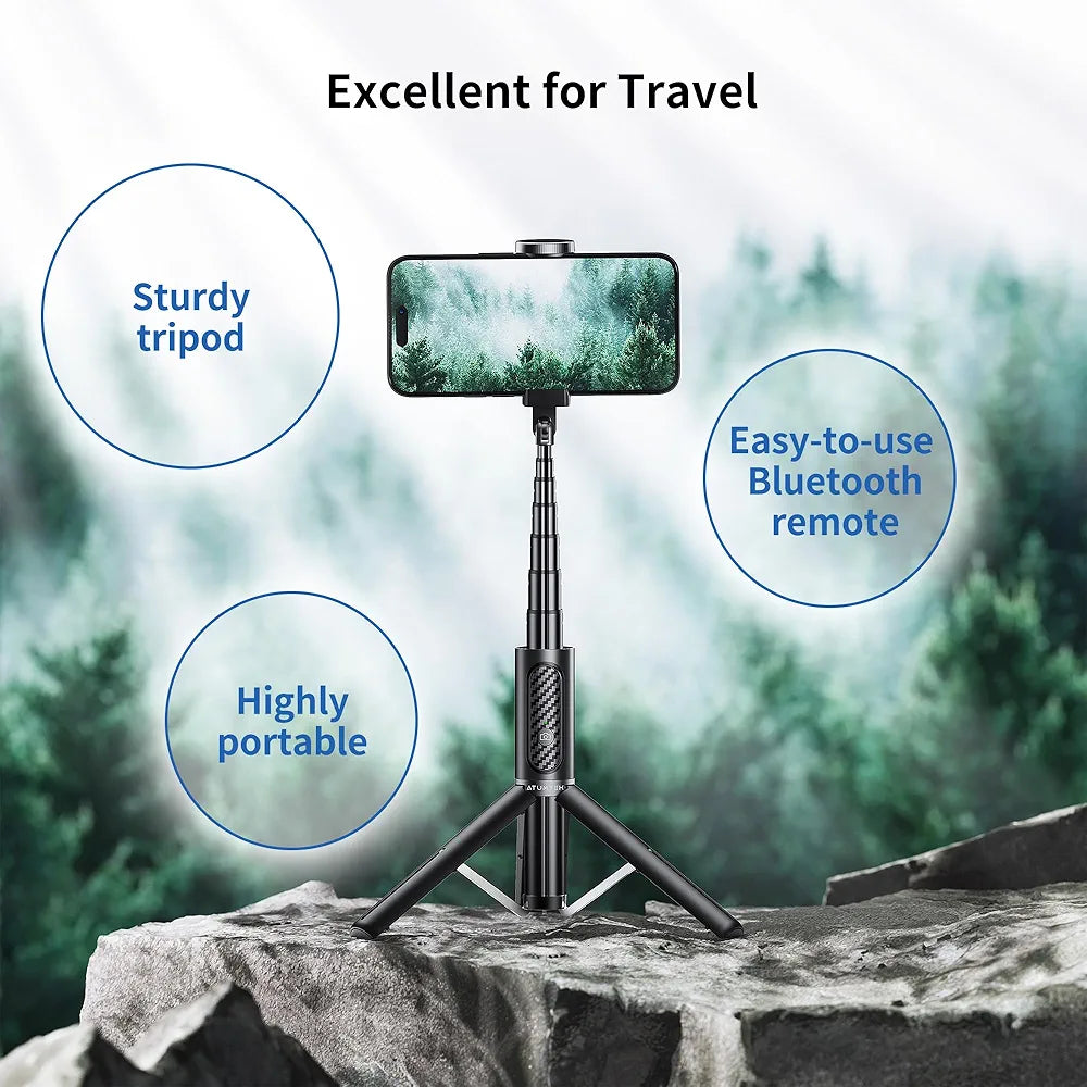 ATUMTEK Selfie Stick Tripod, Extendable 3 in 1 Aluminum Bluetooth Selfie Stick with Wireless Remote and Tripod Stand for iPhone Samsung Smartphones