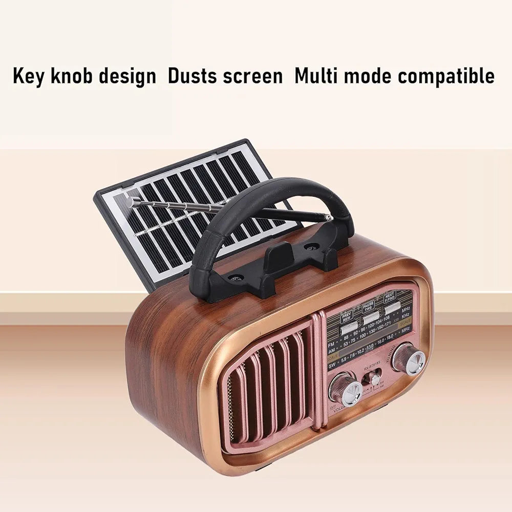 Retro Solar BT Radio, Vintage Small Radio, Support Am FM SW, Solar Powered Design