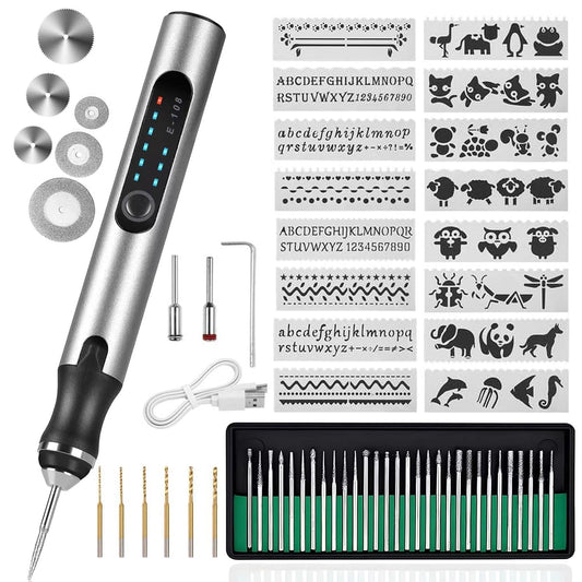 Wiher Electric Engraving Pen Kit with 42 Bits, Mini Electric DIY Engraver Cordless Rotary Tools Portable Engraving Tool for Jewelry Wood Metal Stone Plastic Glass Etching