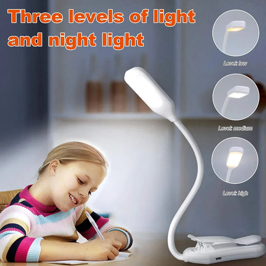 Clip On Book Reading Light for Bed, Clamp On Book Light with 5 LED Eye Care, 3 Color Changeable