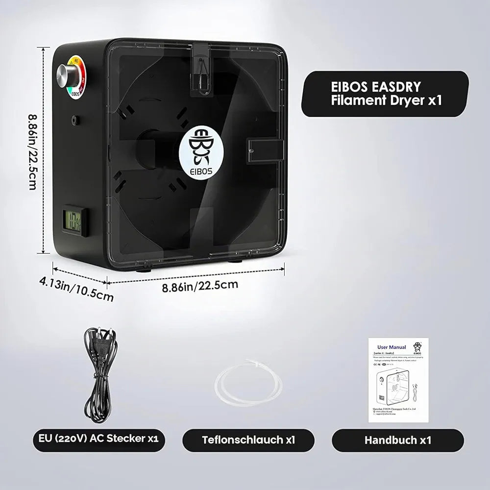 EIBOS Easdry Box Filament Dryer 3D Printer Filament Dryer with Fan Adjustable Temperature Moisture Control Rinse Holder Compatible with 1.75 mm 2.85 mm 3.00 mm Nylon