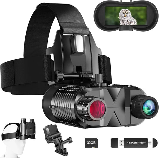 Head-Mounted Night Vision Goggles - Hands Free Rechargeable 1312FT Digital Infrared Night Vision Binoculars for Adults,8xDigital Zoom,Compatible with Fast MICH Helmet,Military Tactical Hunting