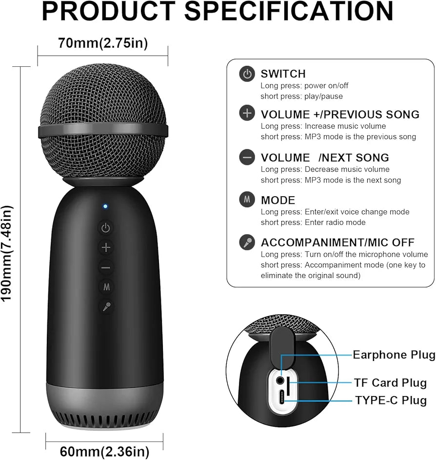 Aokeo Wireless Microphones Bluetooth Speaker, Wireless Karaoke Mic for Kids Children Mic for Singing Portable Karaoke Machine Mic for Home Birthday Party